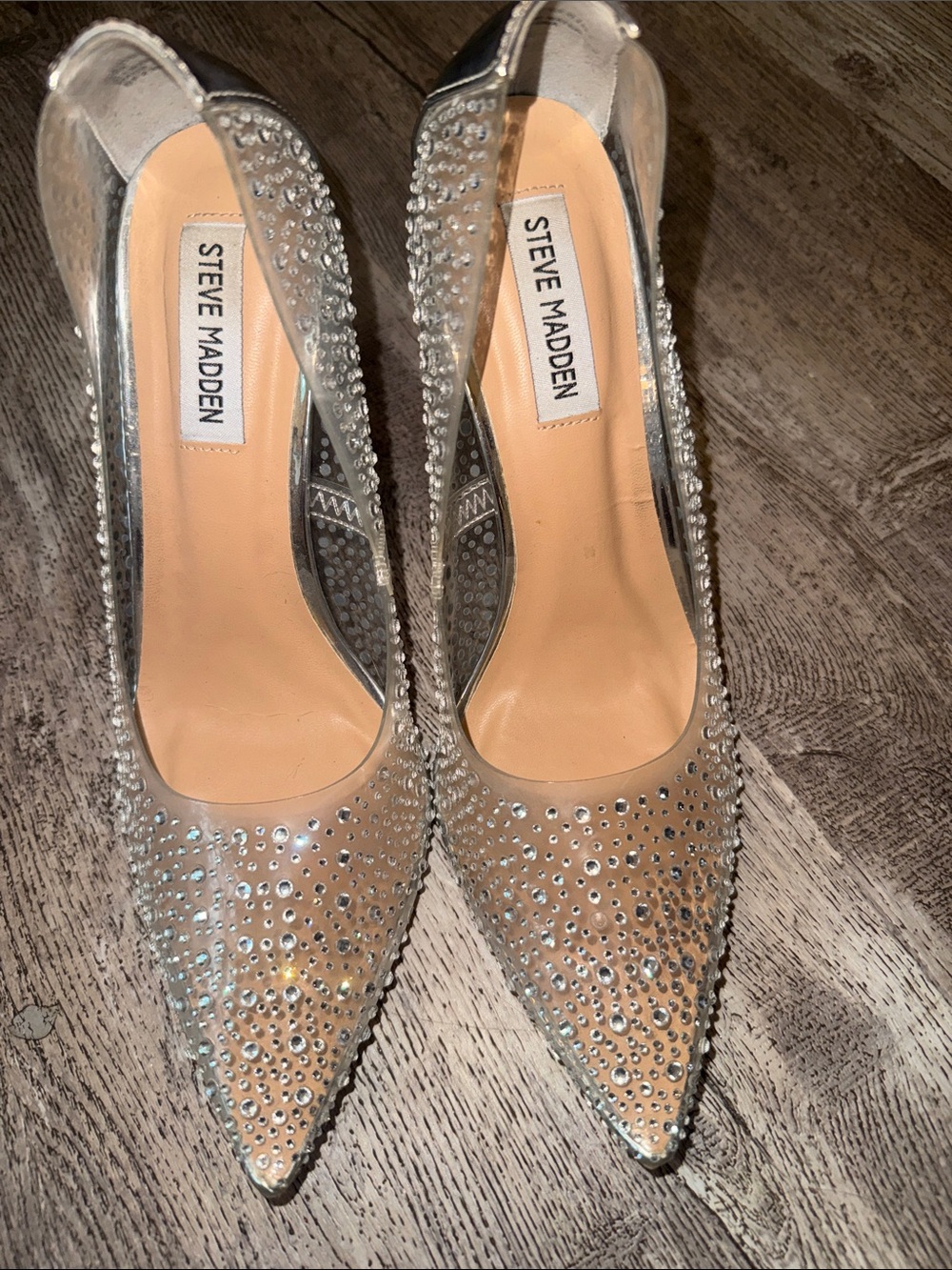 Steve Madden Silver Rhinestone Pointed-Toe Heels - Picture 3 of 7